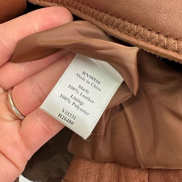 Coldwater Creek Women’s Supple Cognac Leather 2 Button Blazer Jacket - Picture 4 of 9